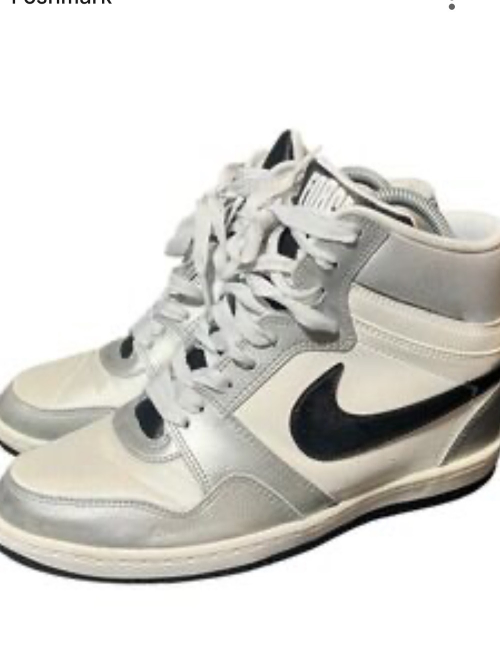 Nike Women's Force Sky High hidden-wedge sneakers in the White/Metallic Silver